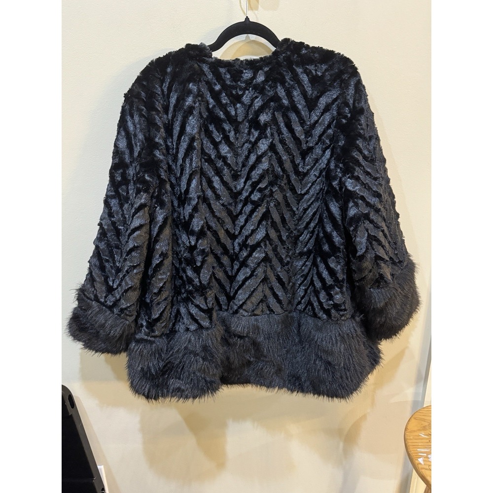 Nina Leonard Long Sleeve Faux Fur Chevron Bolero Jacket Black Swing Size 3X - Picture 3 of 12